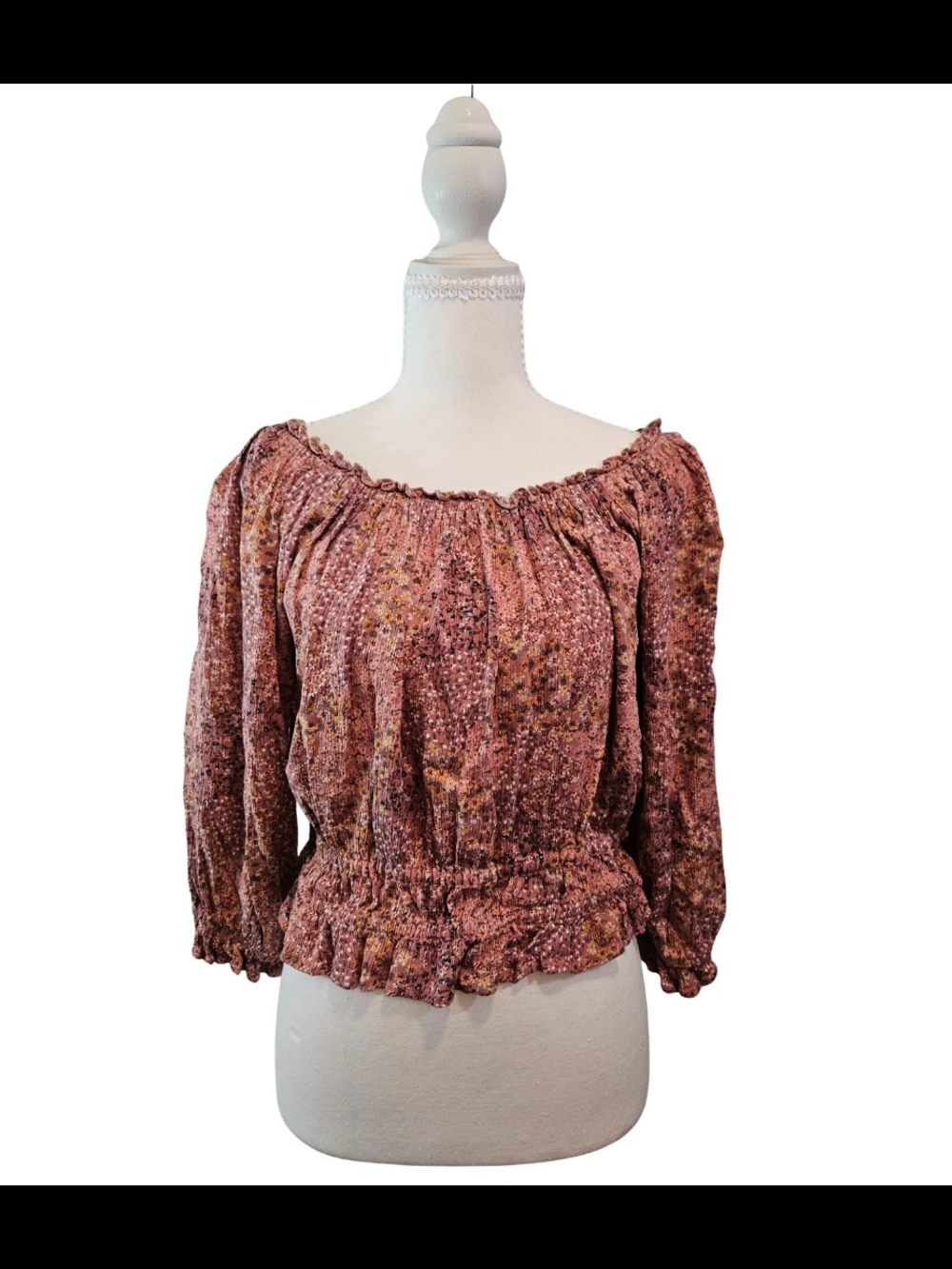 Wallflower Smocked Waist Floral Off Shoulder Peasant Top Large